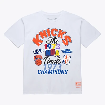 Men's Mitchell & Ness  White New York Knicks 1973 NBA Finals Champions Fest T-Shirt