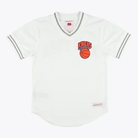 T-shirt d'entraînement au bâton blanc Mitchell & Ness pour homme, New York Knicks, Hardwood Classics