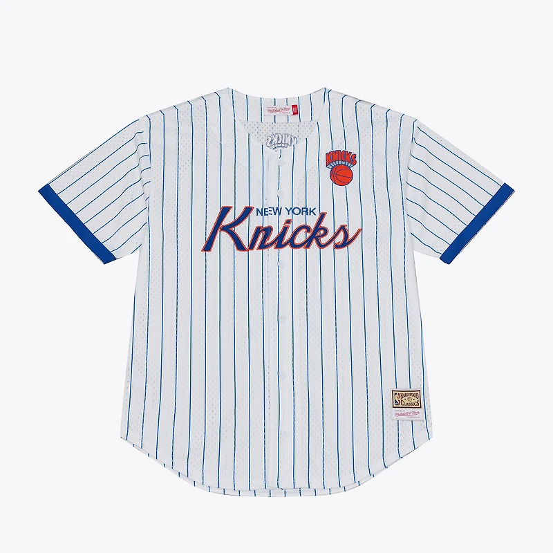 Men's Mitchell & Ness White New York Knicks Head Coach Pinstripe Mesh Full-Button Baseball Jersey