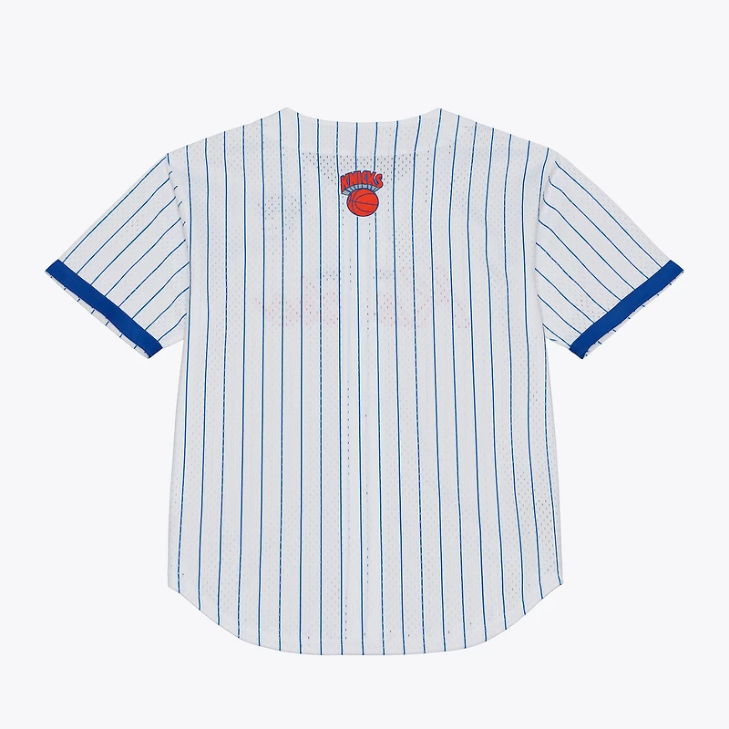 Men's Mitchell & Ness White New York Knicks Head Coach Pinstripe Mesh Full-Button Baseball Jersey