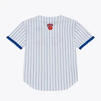 Men's Mitchell & Ness White New York Knicks Head Coach Pinstripe Mesh Full-Button Baseball Jersey