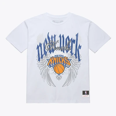T-shirt Mitchell & Ness blanc pour homme, New York Knicks, style Old English Classic