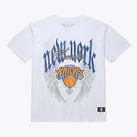 T-shirt Mitchell & Ness blanc pour homme, New York Knicks, style Old English Classic