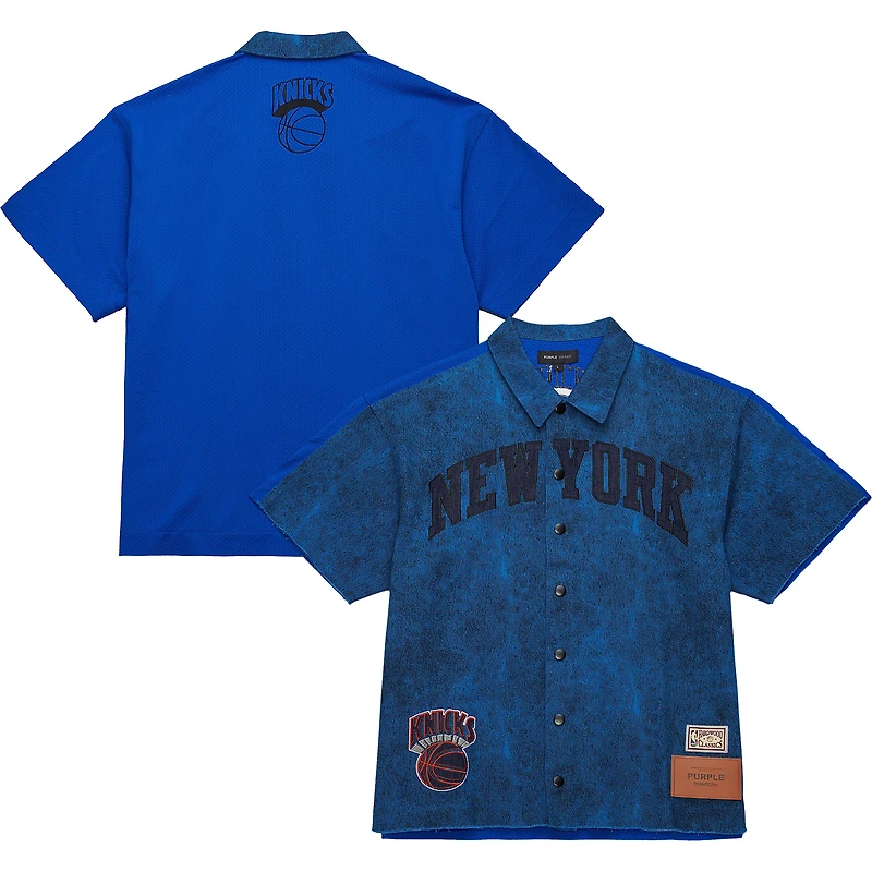 Men's Mitchell & Ness x Purple Brand Navy New York Knicks Button-Up Shooting Shirt