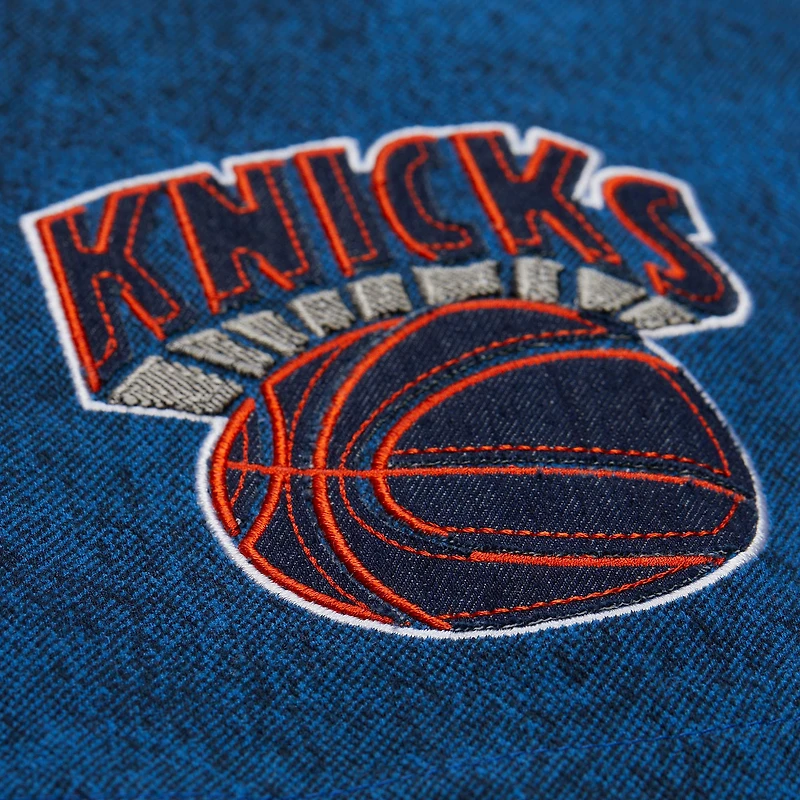 Chemise boutonnée Mitchell & Ness x Purple Brand bleu marine pour homme, motif New York Knicks