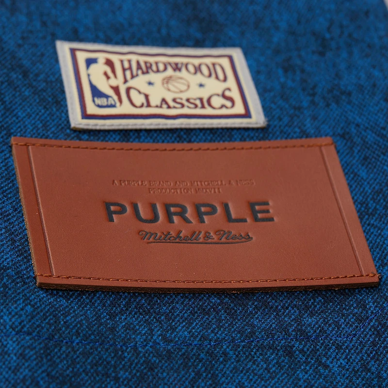 Chemise boutonnée Mitchell & Ness x Purple Brand bleu marine pour homme, motif New York Knicks