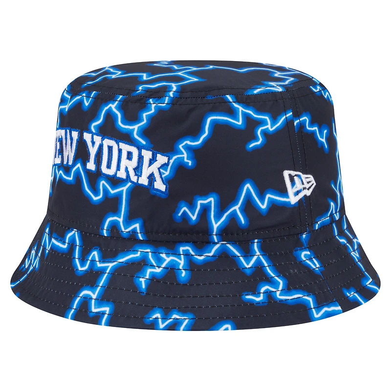 Men's New Era Black/Light Blue York Knicks Summer Sun and Storm Reversible Bucket Hat