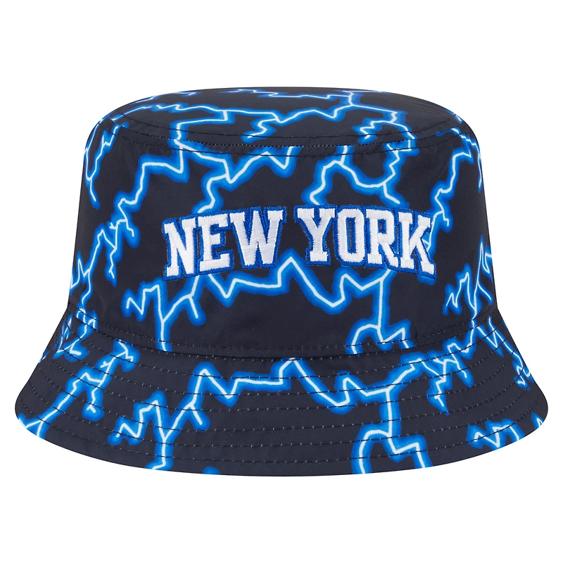 Men's New Era Black/Light Blue York Knicks Summer Sun and Storm Reversible Bucket Hat