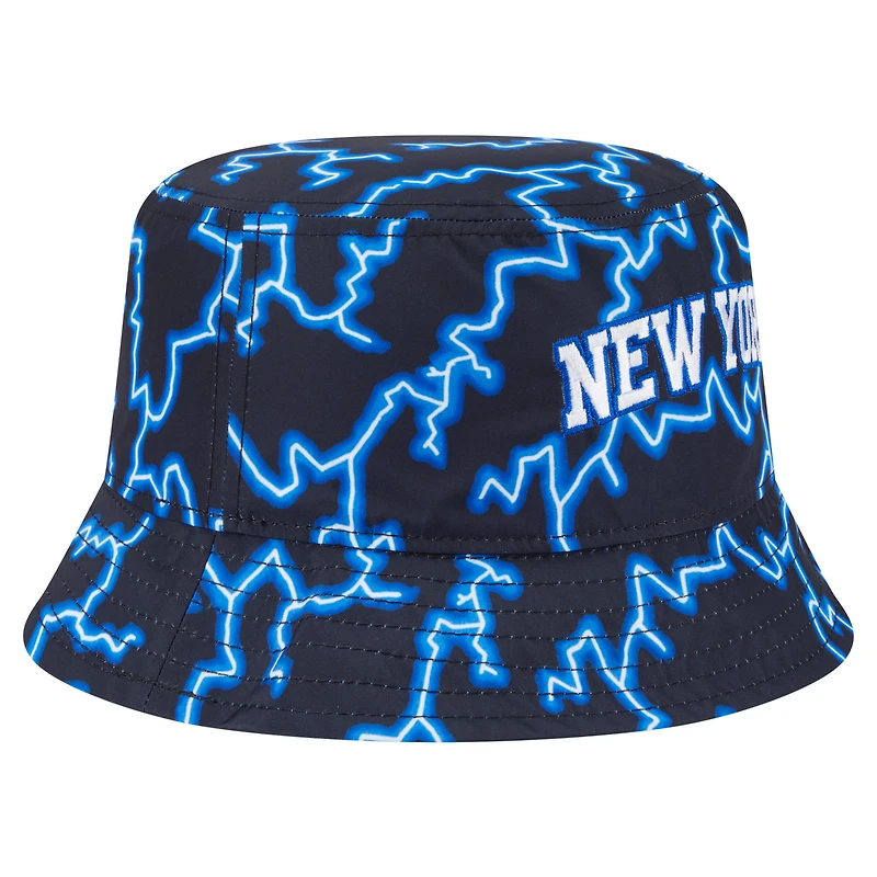 Men's New Era Black/Light Blue York Knicks Summer Sun and Storm Reversible Bucket Hat