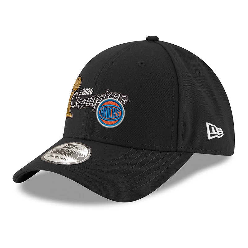 Casquette ajustable New Era noire pour homme New York Knicks, champions des finales NBA 2026 (9FORTY)