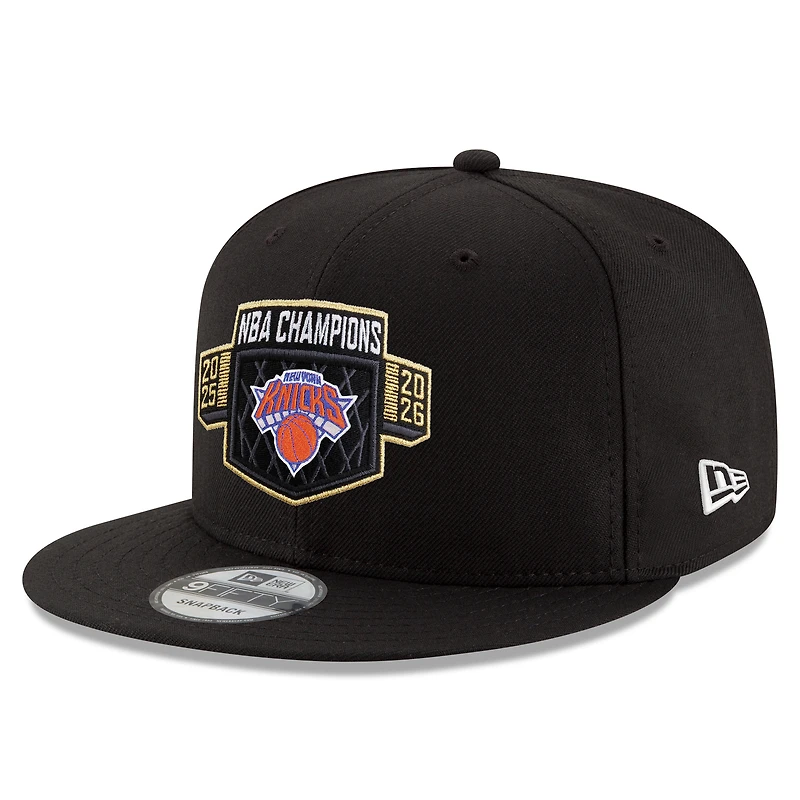 Casquette snapback New Era noire pour homme New York Knicks, réplique du vestiaire des champions NBA 2026