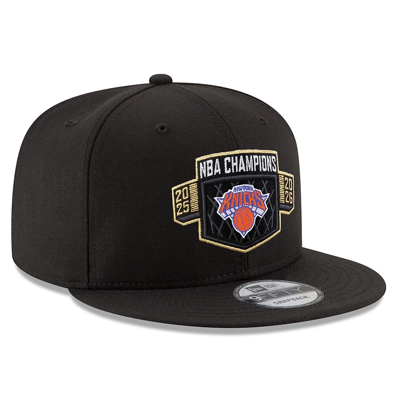 Casquette snapback New Era noire pour homme New York Knicks, réplique du vestiaire des champions NBA 2026