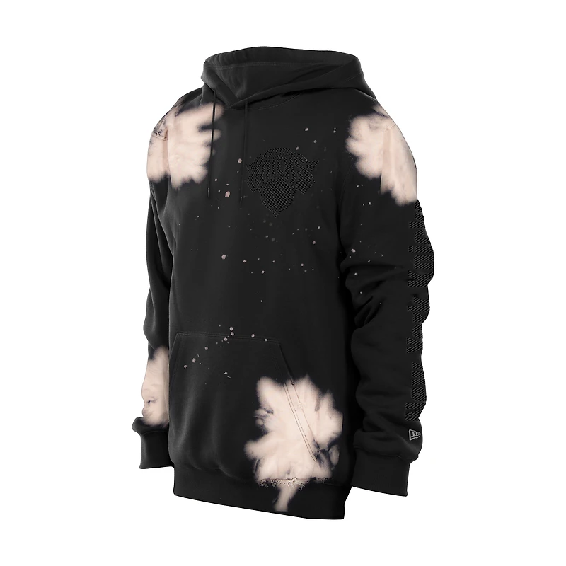 Men's New Era Black York Knicks Injection Bleached Out Raw Edge Hoodie