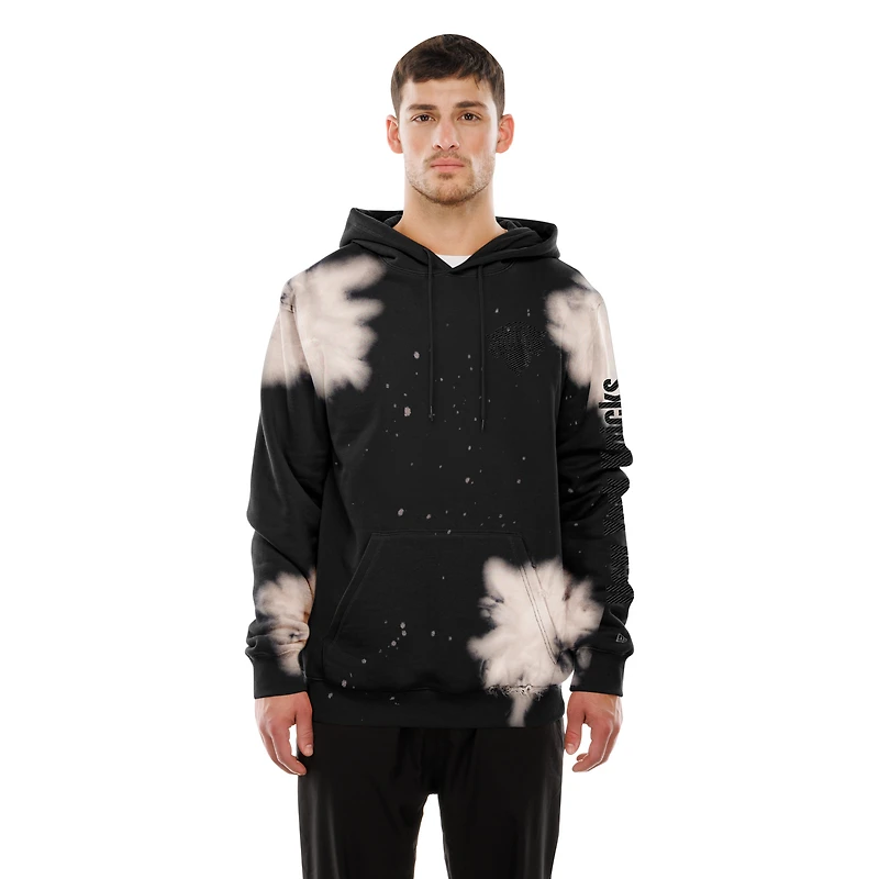 Men's New Era  Black York Knicks Injection Bleached Out Raw Edge Hoodie