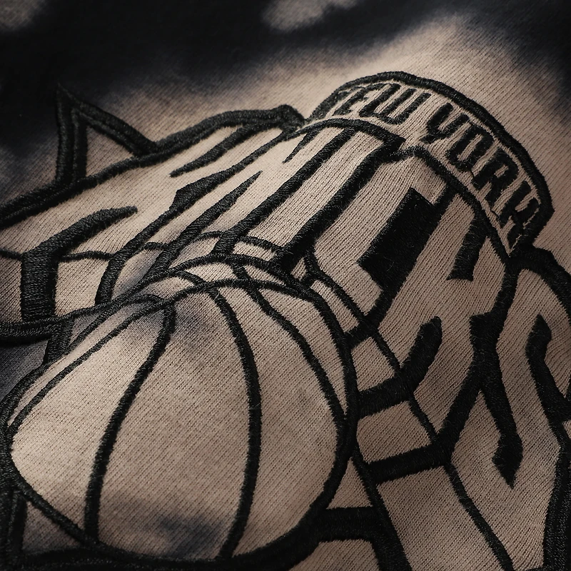 Men's New Era  Black York Knicks Injection Bleached Out Raw Edge Oversized T-Shirt