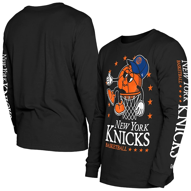 T-shirt New Era noir à manches longues pour homme, motif Old School Sport des York Knicks