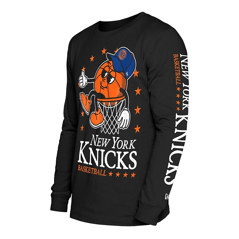 T-shirt New Era noir à manches longues pour homme, motif Old School Sport des York Knicks