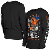 T-shirt New Era noir à manches longues pour homme, motif Old School Sport des York Knicks