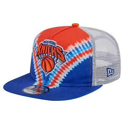 Casquette de golf à visière snapback New Era bleu/orange des New York Knicks pour homme