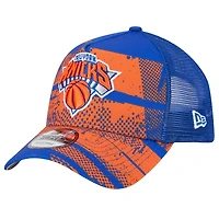 Casquette ajustable New Era New York Knicks Tip Off A-Frame Trucker 9FORTY bleu/orange pour homme