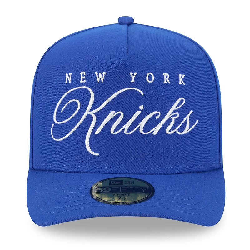 Men's New Era Blue York Knicks 2025 NBA Draft A-Frame 59FIFTY Fitted Hat