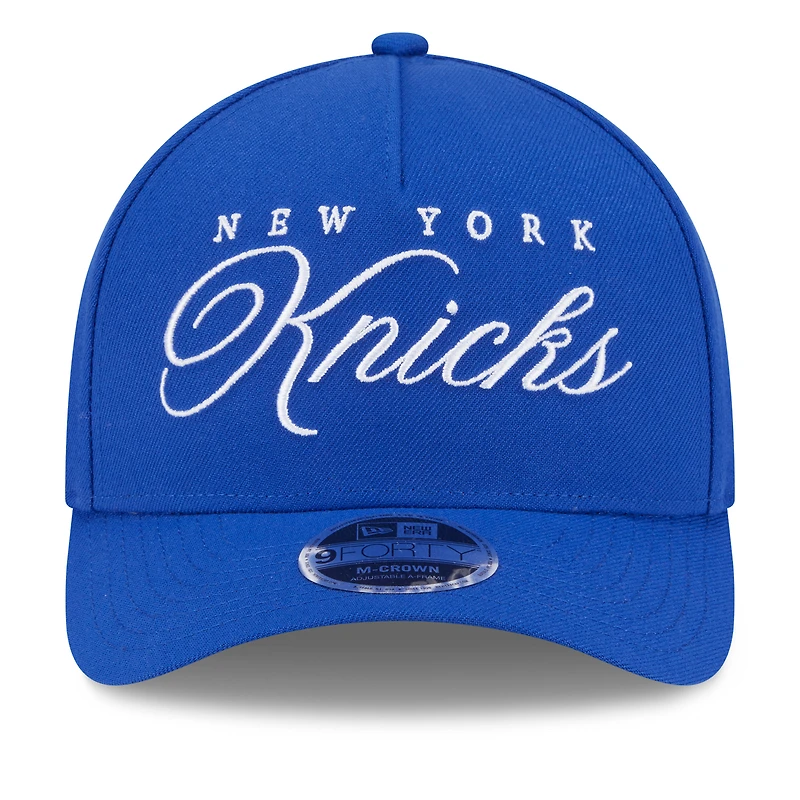 Men's New Era Blue New York Knicks 2025 NBA Draft M-Crown A-Frame 9FORTY Adjustable Hat