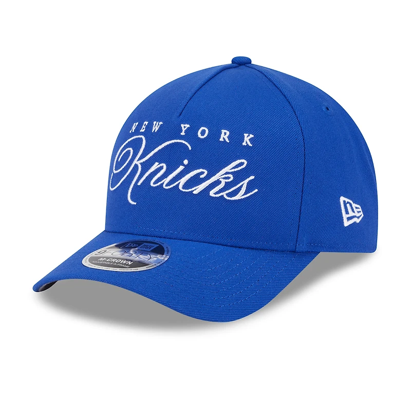 Men's New Era Blue New York Knicks 2025 NBA Draft M-Crown A-Frame 9FORTY Adjustable Hat