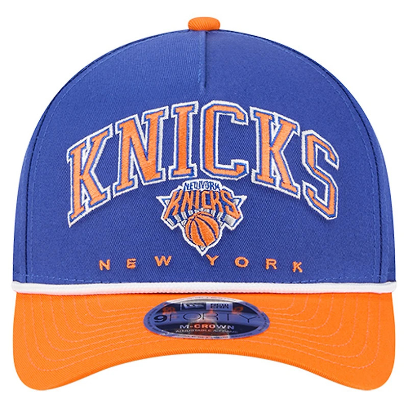 Men's New Era Blue New York Knicks Bold Arch COOLERA 9FORTY A-Frame M-Crown Adjustable Hat