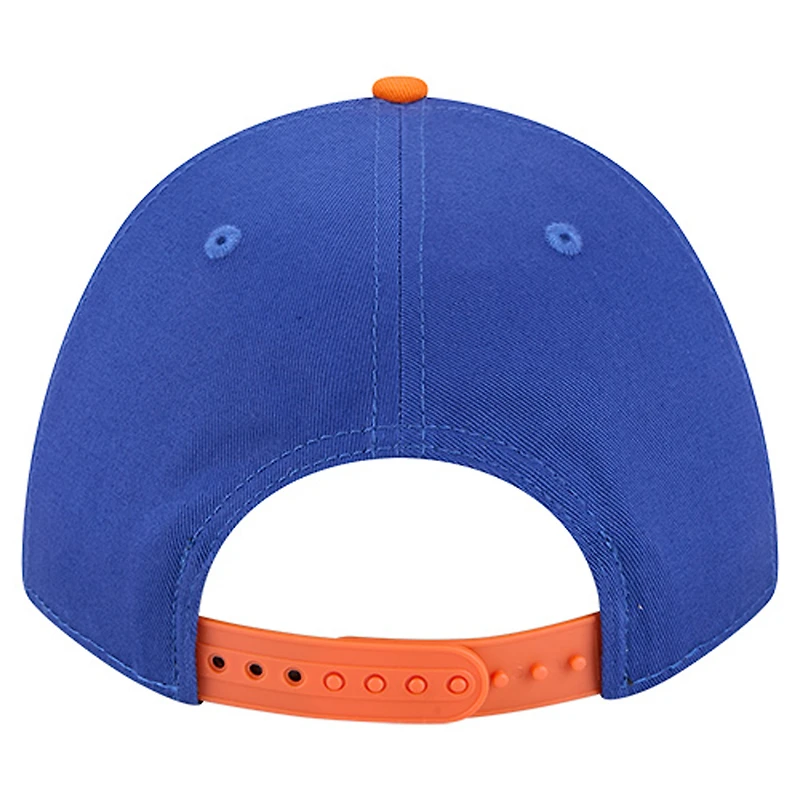 Men's New Era Blue New York Knicks Bold Arch COOLERA 9FORTY A-Frame M-Crown Adjustable Hat