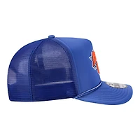 Men's New Era Blue New York Knicks Faded Foam Front 9FIFTY A-Frame Adjustable Trucker Hat