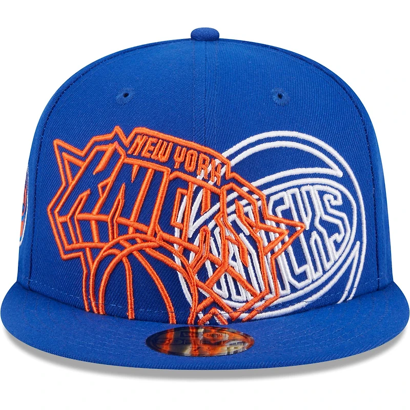 Casquette ajustée 59FIFTY bleue New Era pour hommes des York Knicks Game Day Hollow Logo Mashup
