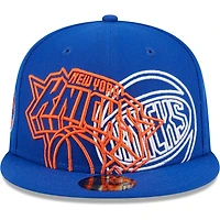 Casquette ajustée 59FIFTY bleue New Era pour hommes des York Knicks Game Day Hollow Logo Mashup