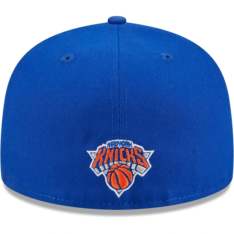 Casquette ajustée 59FIFTY bleue New Era pour hommes des York Knicks Game Day Hollow Logo Mashup