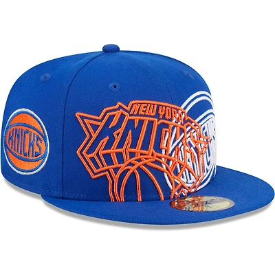 Casquette ajustée 59FIFTY bleue New Era pour hommes des York Knicks Game Day Hollow Logo Mashup