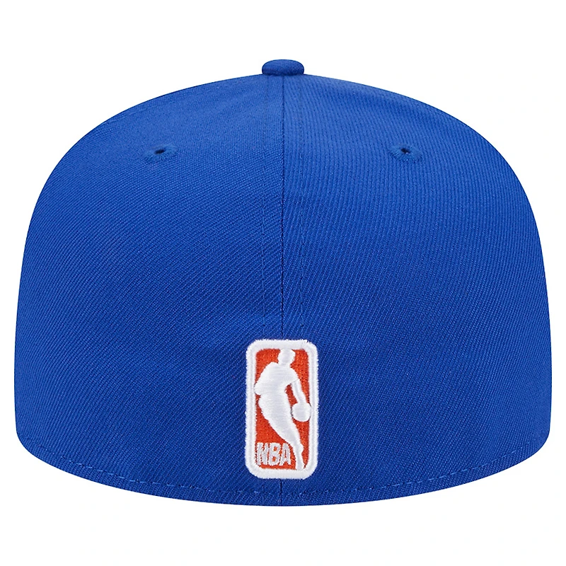 Men's New Era Blue York Knicks Sport Night Script Sided 59FIFTY Fitted Hat