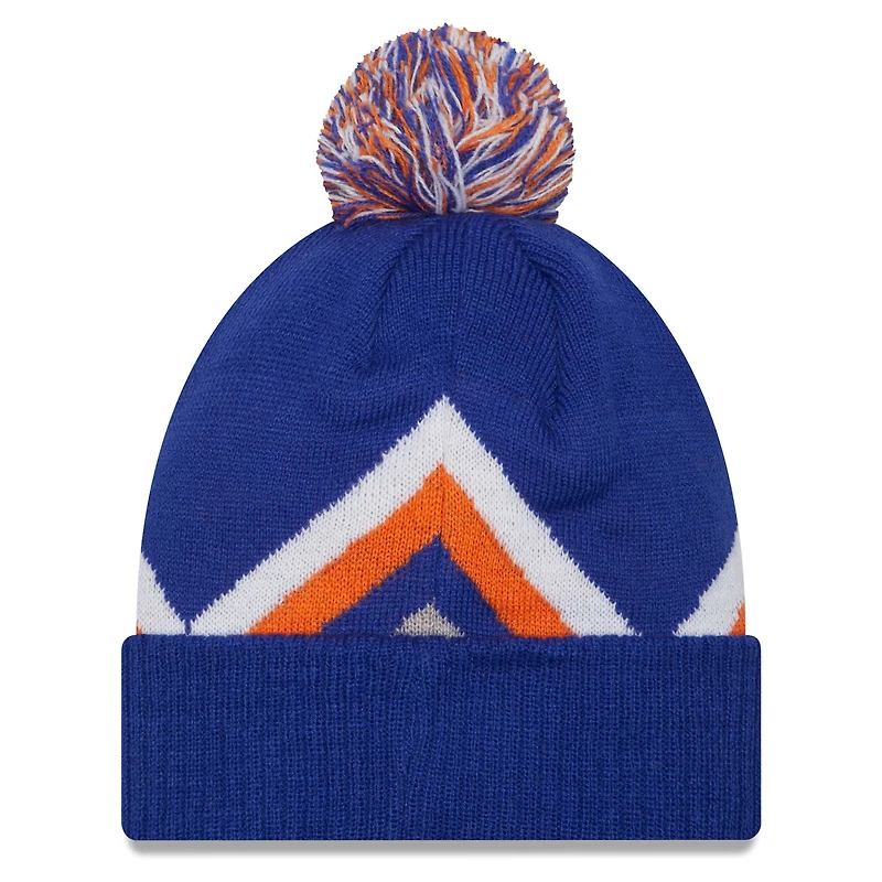 Men's New Era Blue New York Knicks Zig Zag Cuffed Knit Hat with Pom