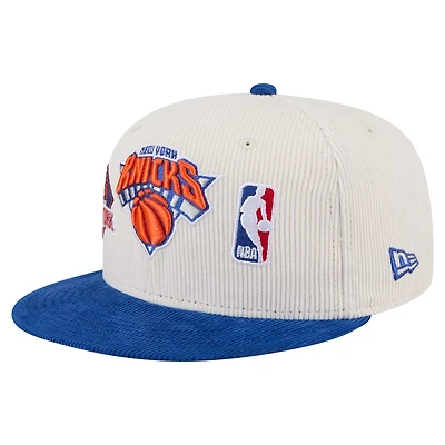 Casquette Snapback bicolore en velours côtelé New Era 9FIFTY pour homme, couleur crème, New York Knicks