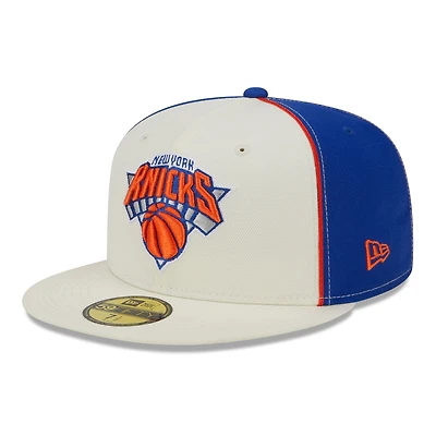Men's New Era Cream York Knicks Piped Pop Panel 59FIFTY Fitted Hat