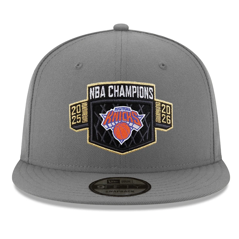 Casquette snapback New Era grise pour homme New York Knicks, réplique du vestiaire des champions NBA 2026