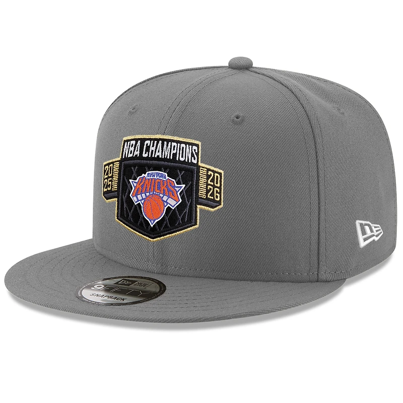 Casquette snapback New Era grise pour homme New York Knicks, réplique du vestiaire des champions NBA 2026