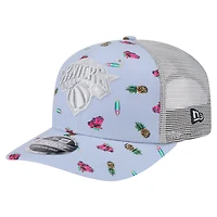 Casquette extensible à bouton-pression New Era bleu clair/gris pour homme, motif Adventure Aloha 9SEVENTY des New York Knicks