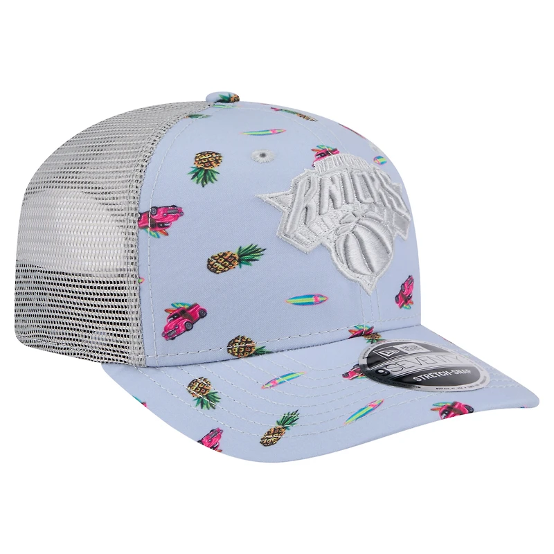 Men's New Era Light Blue/Gray New York Knicks Adventure Aloha Pattern 9SEVENTY Stretch-Snap Hat