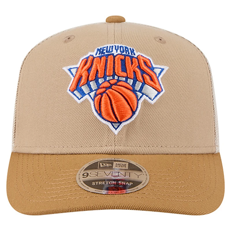 Men's New Era Tan/Light Brown New York Knicks Two-Tone 9SEVENTY Adjustable Trucker Hat