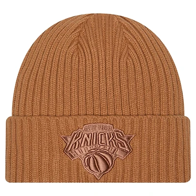 Bonnet tricoté à revers New Era Tan New York Knicks Color Pack pour homme