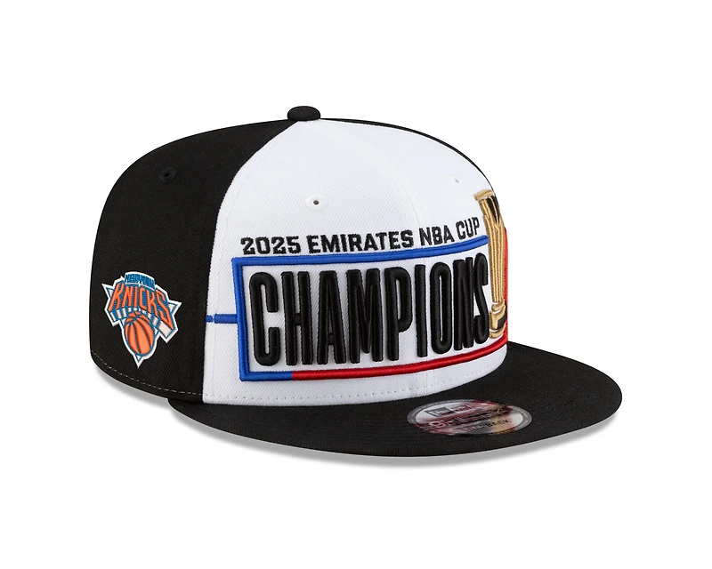 Casquette snapback New Era 9FIFTY pour homme, blanche et noire, New York Knicks, champions NBA 2025