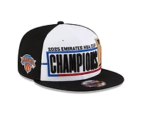 Casquette snapback New Era 9FIFTY pour homme, blanche et noire, New York Knicks, champions NBA 2025