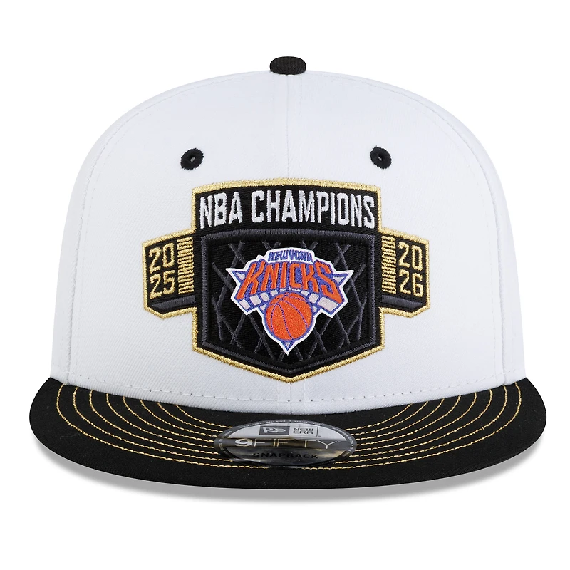 Men's New Era White/Black New York Knicks 2026 NBA Finals Champions Locker Room 9FIFTY Snapback Hat