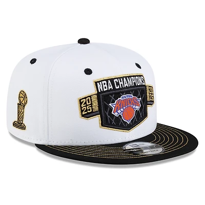 Men's New Era White/Black New York Knicks 2026 NBA Finals Champions Locker Room 9FIFTY Snapback Hat