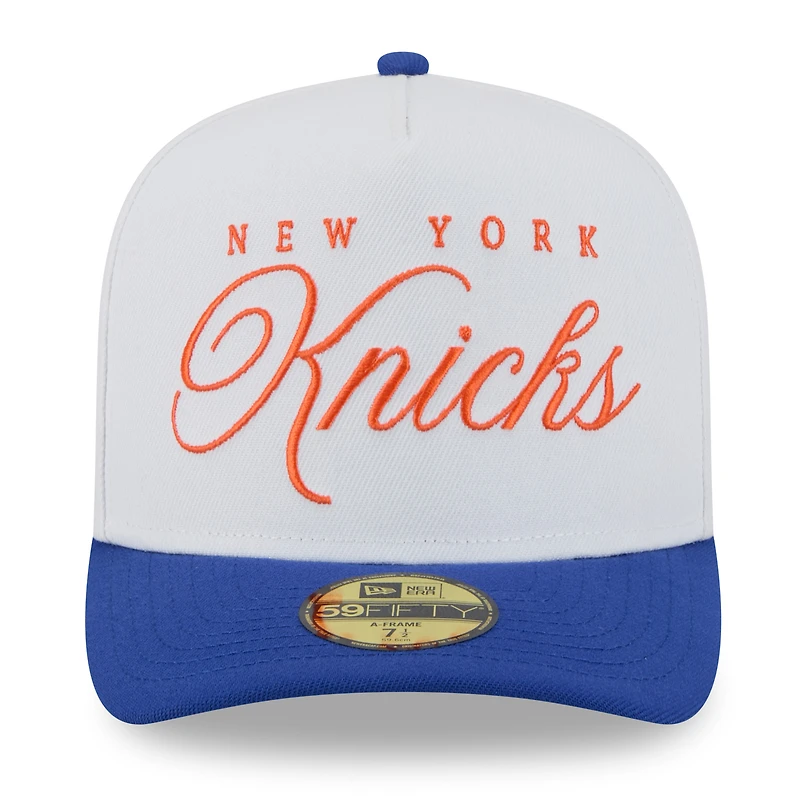 Men's New Era White/Blue York Knicks 2025 NBA Draft A-Frame 59FIFTY Fitted Hat
