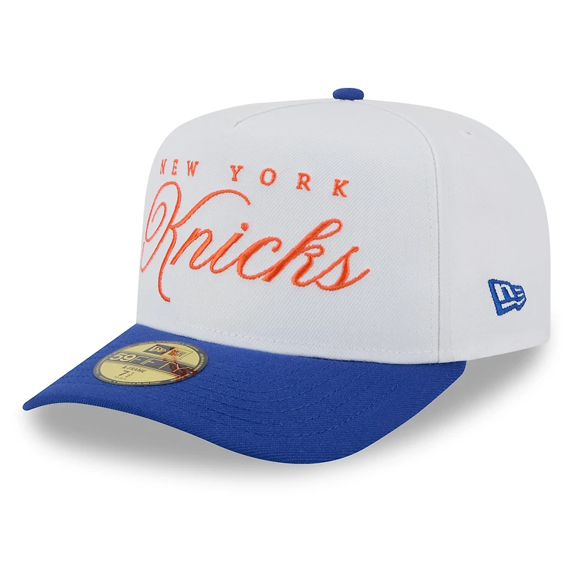 Men's New Era White/Blue York Knicks 2025 NBA Draft A-Frame 59FIFTY Fitted Hat